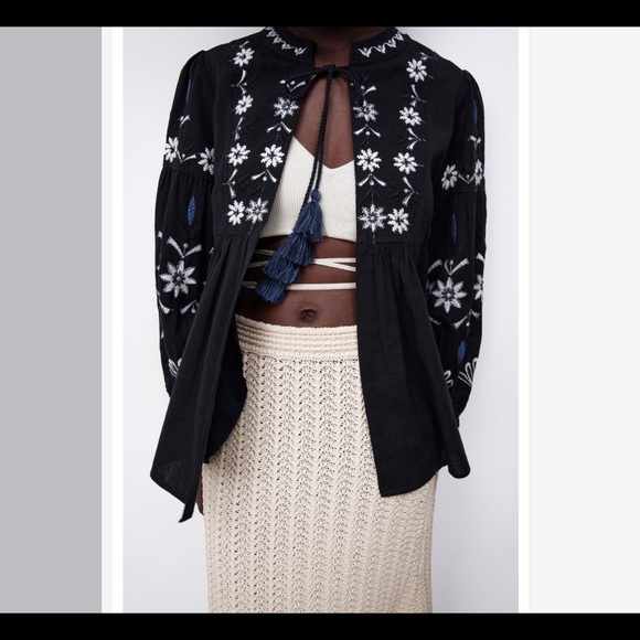 ZARA Embroidered Cotton Overshirt - Picture 2 of 16